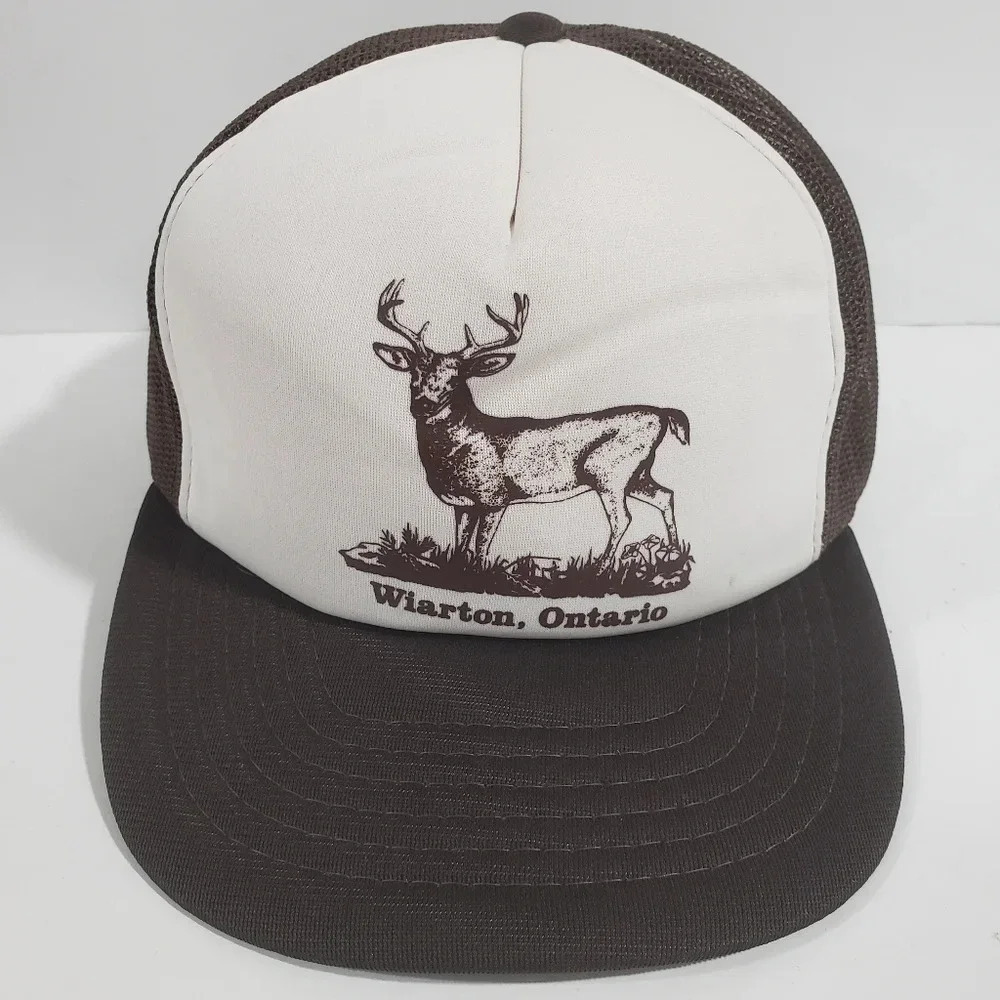 Wiarton Ontario Athletic  Headwear Mens Brown/White Snapback Trucker Hat.